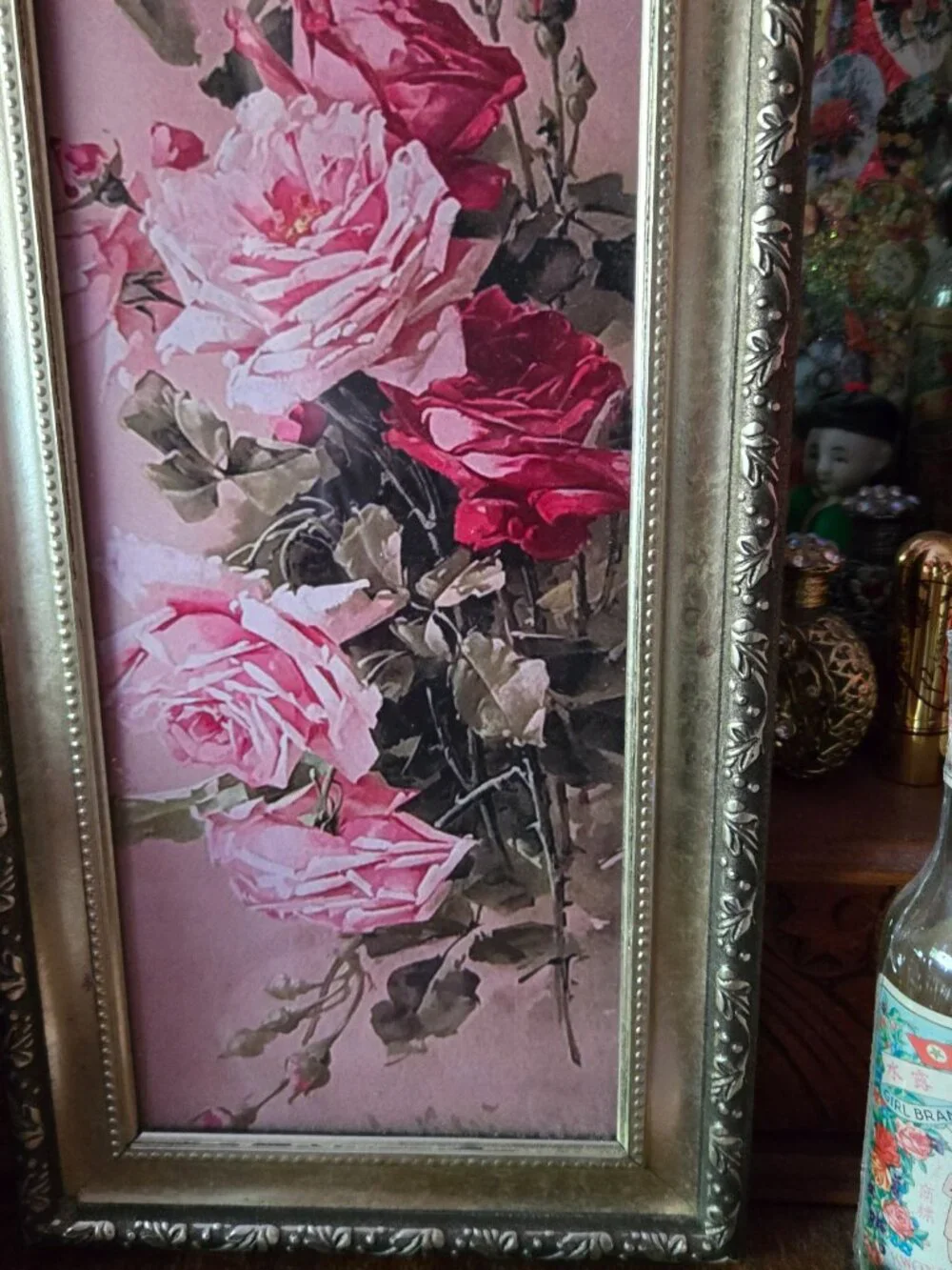 Vintage-Style Framed Rose Print Floral Cottagecore Wall Art Victorian-Style